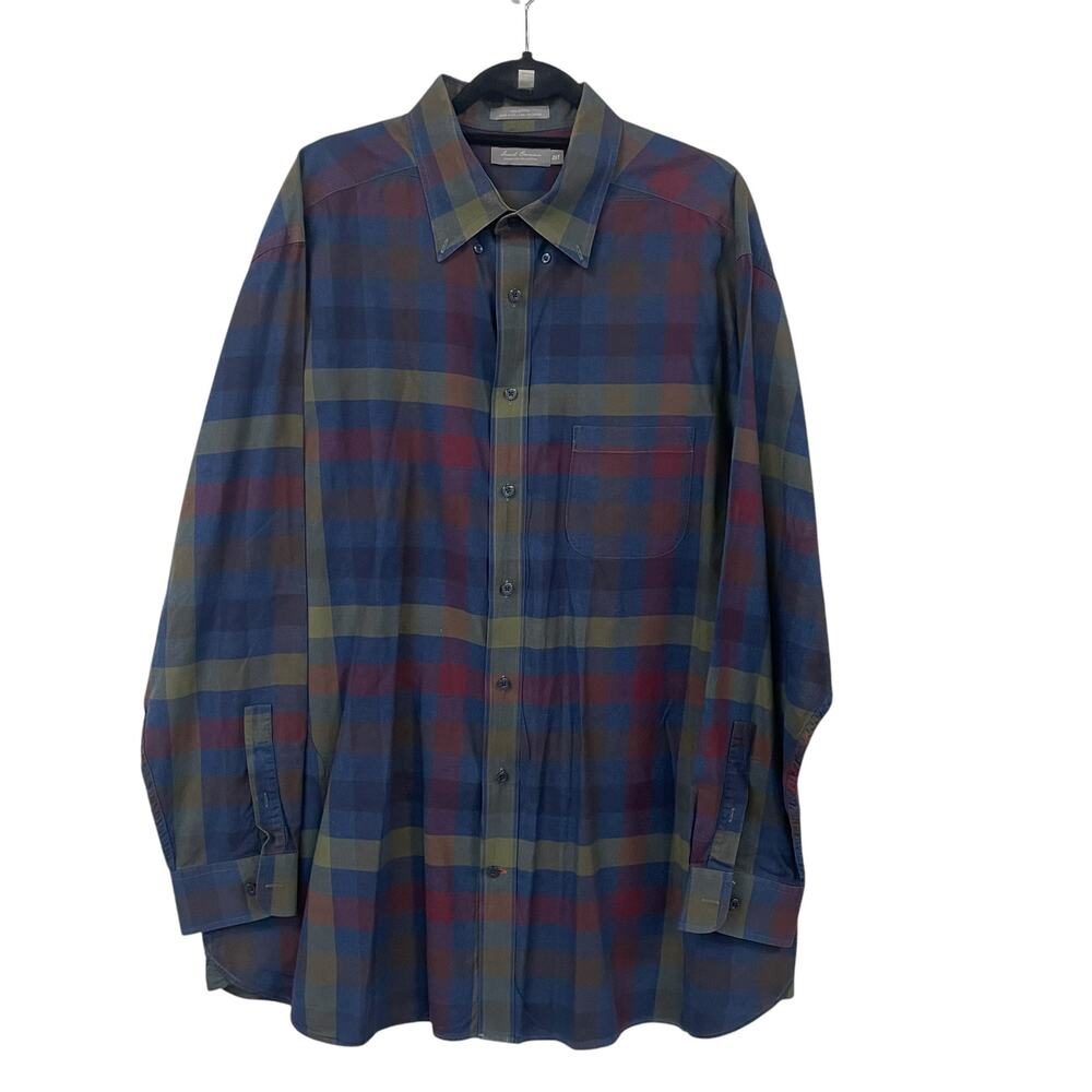 Daniel Cremieux Navy Green Red Plaid Long Sleeve Button Down Mens 2X Tall